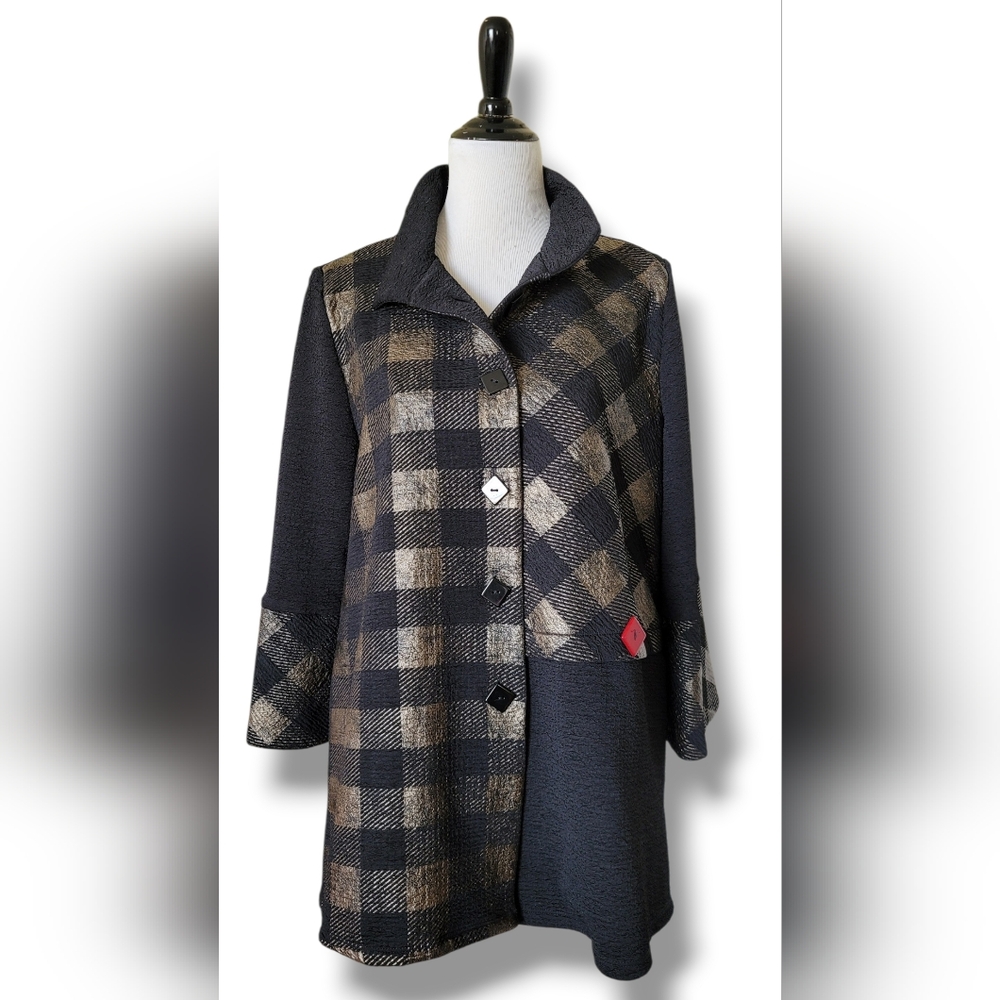 IC By Connie K Lagenlook Textured Patchwork Jacket A Line L Buttons